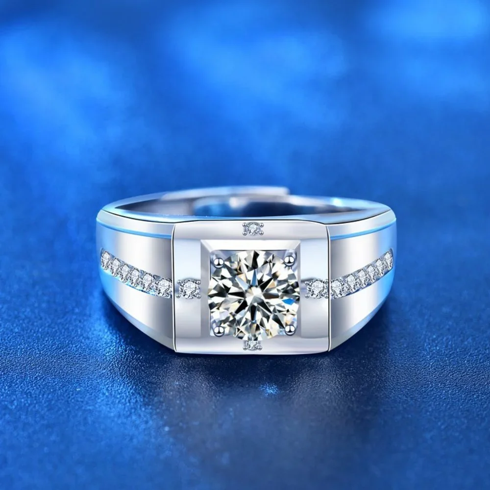 Certified 2ct. t.w. Moissanite Diamond Mens Wedding Ring NEW
